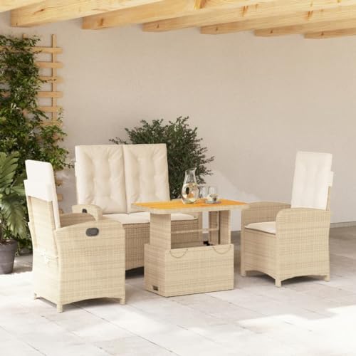 Woonisher 4-TLG. Garten-Essgruppe mit Kissen Beige Poly Rattan Rattan gartenmöbel Set von Woonisher
