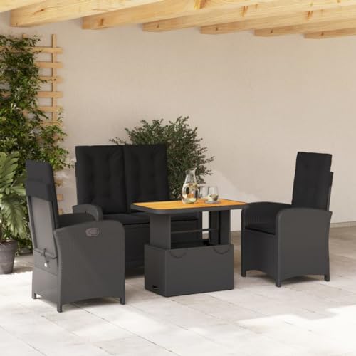 Woonisher 4-TLG. Garten-Essgruppe mit Kissen Schwarz Poly Rattan Rattan gartenmöbel Set von Woonisher