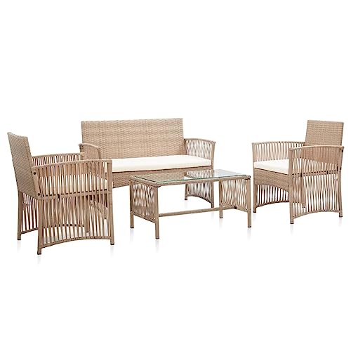 Woonisher 4-TLG. Garten-Lounge-Set mit Auflage Poly Rattan Beige Rattan gartenmöbel Set Woonisher 4-TLG. Garten-Lounge-Set mit Auflage Poly Rattan Beige Rattan gartenmöbel Set von Woonisher