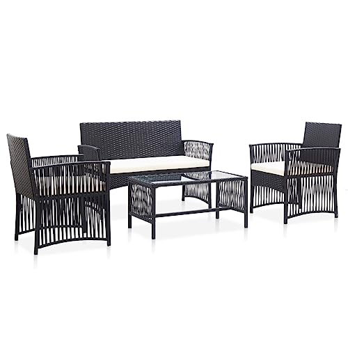 Woonisher 4-TLG. Garten-Lounge-Set mit Auflage Poly Rattan Schwarz Rattan gartenmöbel Set von Woonisher