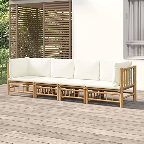 Woonisher 4-TLG. Garten-Lounge-Set mit Cremeweißen Kissen Bambus Rattan gartenmöbel Set von Woonisher