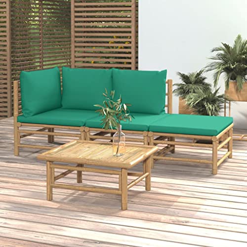 Woonisher 4-TLG. Garten-Lounge-Set mit Grünen Kissen Bambus Rattan gartenmöbel Set von Woonisher