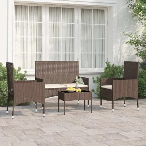 Woonisher 4-TLG. Garten-Lounge-Set mit Kissen Braun Poly Rattan Rattan gartenmöbel Set von Woonisher