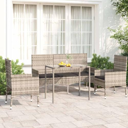 Woonisher 4-TLG. Garten-Lounge-Set mit Kissen Grau Poly Rattan Rattan gartenmöbel Set von Woonisher