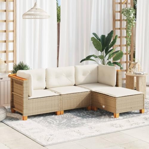 Woonisher 4-TLG. Garten-Sofagarnitur mit Kissen Beige Poly Rattan Rattan gartenmöbel Set Woonisher 4-TLG. Garten-Sofagarnitur mit Kissen Beige Poly Rattan Rattan gartenmöbel Set von Woonisher