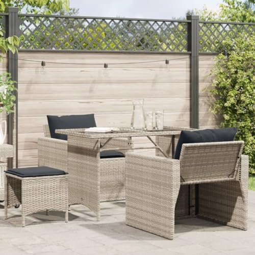 Woonisher 4-TLG. Garten-Sofagarnitur mit Kissen Hellgrau Poly Rattan Rattan gartenmöbel Set von Woonisher