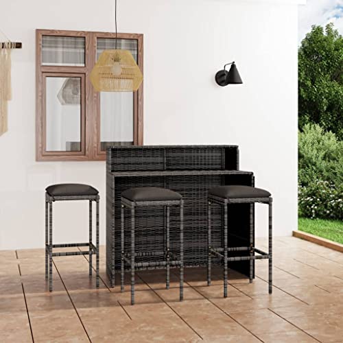 Woonisher 4-TLG. Gartenbar-Set mit Kissen Grau Rattan gartenmöbel Set von Woonisher