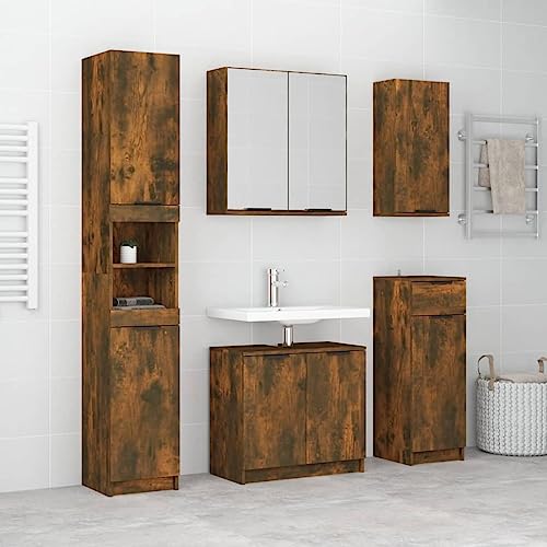 Woonisher 5-TLG. Badmöbel-Set Räuchereiche Holzwerkstoff badmöbel Set mit spiegelschrank von Woonisher