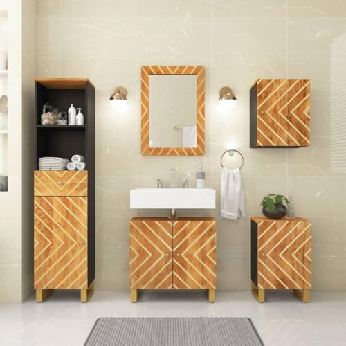 Woonisher 5-TLG. Badschrank-Set Braun und Schwarz Massivholz Mango badmöbel Set mit spiegelschrank Woonisher 5-TLG. Badschrank-Set Braun und Schwarz Massivholz Mango badmöbel Set mit spiegelschrank von Woonisher