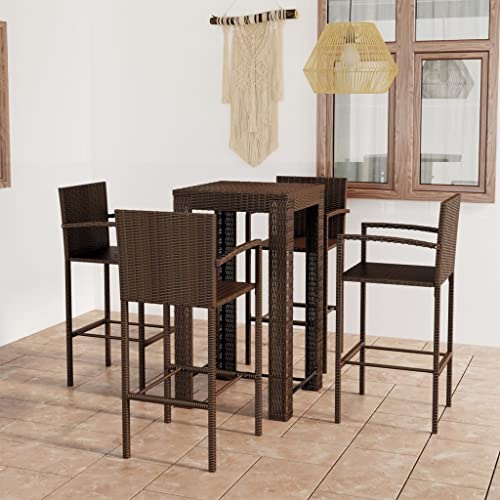 Woonisher 5-TLG. Garten-Bar-Set mit Armlehnen Poly Rattan Braun Rattan gartenmöbel Set von Woonisher