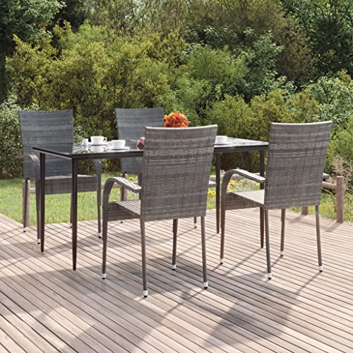 Woonisher 5-TLG. Garten-Essgruppe Grau Poly Rattan Rattan gartenmöbel Set von Woonisher