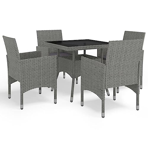 Woonisher 5-TLG. Garten-Essgruppe Grau Poly Rattan und Glas Rattan gartenmöbel Set von Woonisher