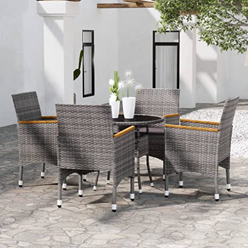 Woonisher 5-TLG. Garten-Essgruppe Poly Rattan Grau Rattan gartenmöbel Set von Woonisher