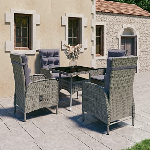 Woonisher 5-TLG. Garten-Essgruppe Poly Rattan und Glas Grau Rattan gartenmöbel Set von Woonisher