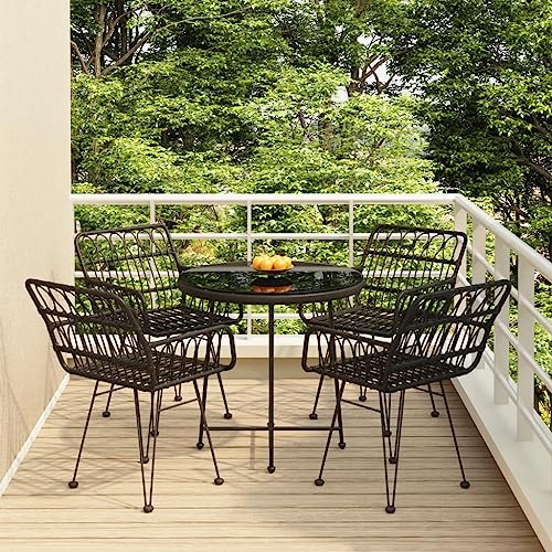 Woonisher 5-TLG. Garten-Essgruppe Schwarz Poly Rattan Rattan gartenmöbel Set von Woonisher