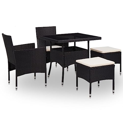 Woonisher 5-TLG. Garten-Essgruppe Schwarz Poly Rattan und Glas Rattan gartenmöbel Set Woonisher 5-TLG. Garten-Essgruppe Schwarz Poly Rattan und Glas Rattan gartenmöbel Set von Woonisher