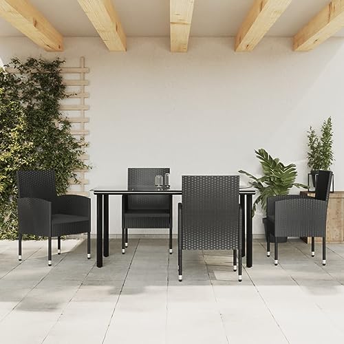 Woonisher 5-TLG. Garten-Essgruppe Schwarz Poly Rattan und Stahl Rattan gartenmöbel Set Woonisher 5-TLG. Garten-Essgruppe Schwarz Poly Rattan und Stahl Rattan gartenmöbel Set von Woonisher