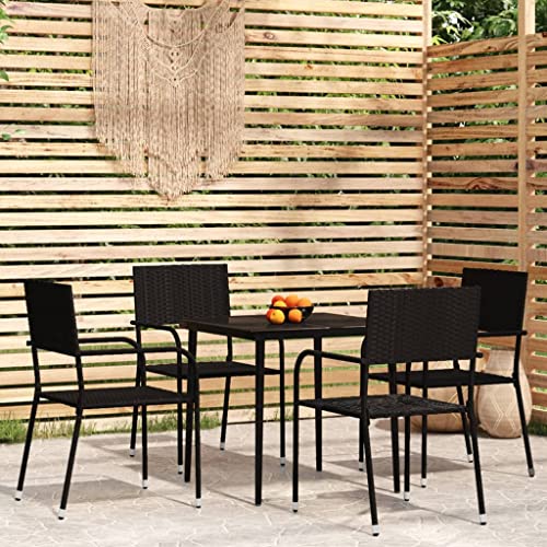 Woonisher 5-TLG. Garten-Essgruppe Schwarz Rattan gartenmöbel Set von Woonisher