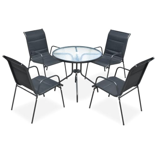 Woonisher 5-TLG. Garten-Essgruppe Stahl Schwarz Rattan gartenmöbel Set von Woonisher