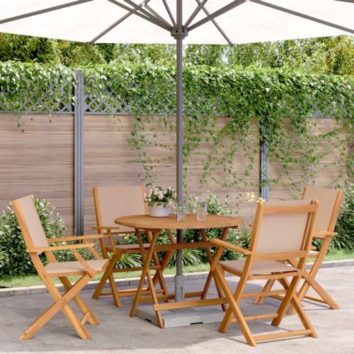 Woonisher 5-TLG. Garten-Essgruppe Stoff und Massivholz Taupe Rattan gartenmöbel Set von Woonisher