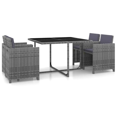 Woonisher 5-TLG. Garten-Essgruppe mit Auflagen Poly Rattan Grau Rattan gartenmöbel Set von Woonisher