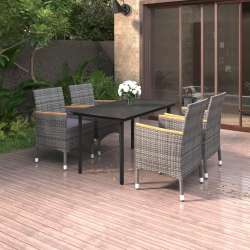 Woonisher 5-TLG. Garten-Essgruppe mit Auflagen Poly Rattan und Glas Rattan gartenmöbel Set von Woonisher