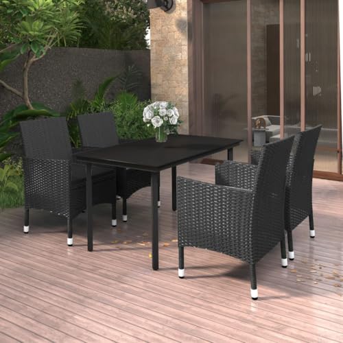 Woonisher 5-TLG. Garten-Essgruppe mit Auflagen Poly Rattan und Glas Rattan gartenmöbel Set von Woonisher