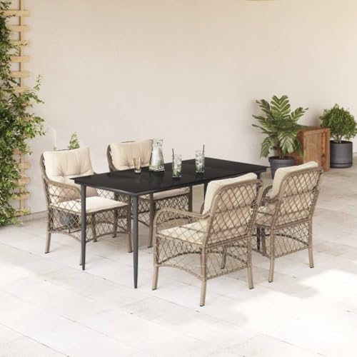 Woonisher 5-TLG. Garten-Essgruppe mit Kissen Beige Poly Rattan Rattan gartenmöbel Set von Woonisher