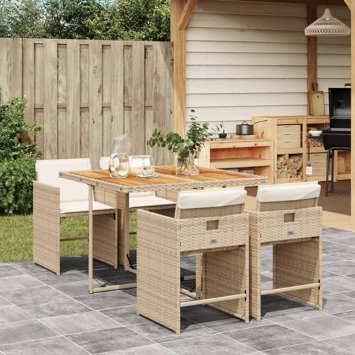 Woonisher 5-TLG. Garten-Essgruppe mit Kissen Beige Poly Rattan Rattan gartenmöbel Set von Woonisher