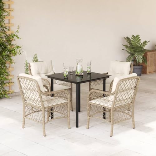 Woonisher 5-TLG. Garten-Essgruppe mit Kissen Beige Poly Rattan Rattan gartenmöbel Set von Woonisher