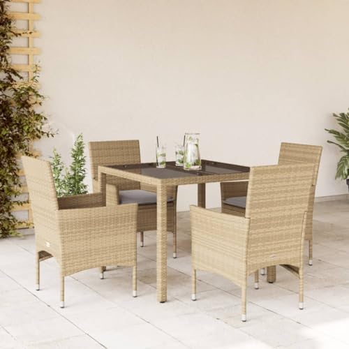 Woonisher 5-TLG. Garten-Essgruppe mit Kissen Beige Poly Rattan und Glas Rattan gartenmöbel Set von Woonisher
