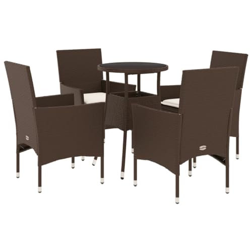Woonisher 5-TLG. Garten-Essgruppe mit Kissen Braun Poly Rattan Glas Rattan gartenmöbel Set von Woonisher