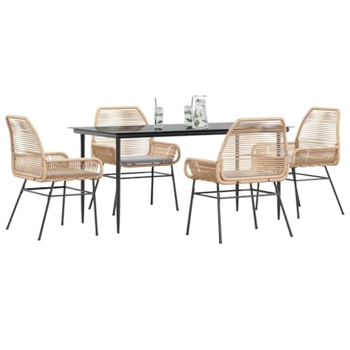Woonisher 5-TLG. Garten-Essgruppe mit Kissen Braun Poly Rattan Glas Rattan gartenmöbel Set von Woonisher