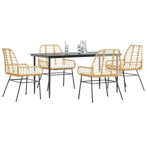 Woonisher 5-TLG. Garten-Essgruppe mit Kissen Braun Poly Rattan Glas Rattan gartenmöbel Set von Woonisher