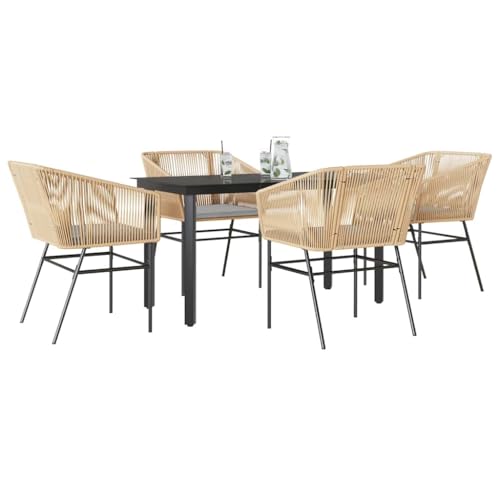 Woonisher 5-TLG. Garten-Essgruppe mit Kissen Braun Poly Rattan Glas Rattan gartenmöbel Set von Woonisher