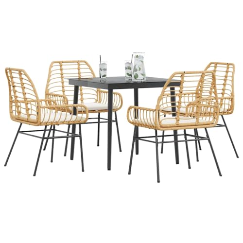 Woonisher 5-TLG. Garten-Essgruppe mit Kissen Braun Poly Rattan Glas Rattan gartenmöbel Set Woonisher 5-TLG. Garten-Essgruppe mit Kissen Braun Poly Rattan Glas Rattan gartenmöbel Set von Woonisher