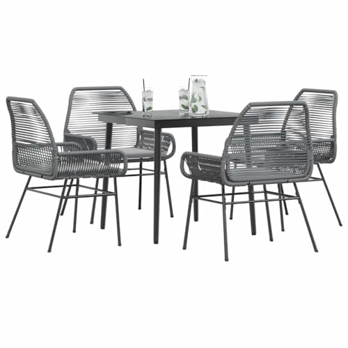 Woonisher 5-TLG. Garten-Essgruppe mit Kissen Grau Poly Rattan Glas Rattan gartenmöbel Set Woonisher 5-TLG. Garten-Essgruppe mit Kissen Grau Poly Rattan Glas Rattan gartenmöbel Set von Woonisher