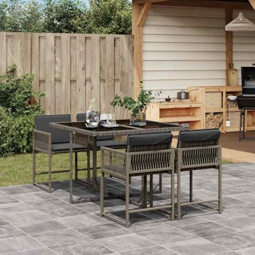 Woonisher 5-TLG. Garten-Essgruppe mit Kissen Grau Poly Rattan Rattan gartenmöbel Set von Woonisher