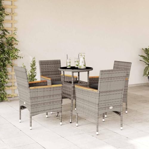Woonisher 5-TLG. Garten-Essgruppe mit Kissen Grau Poly Rattan und Glas Rattan gartenmöbel Set Woonisher 5-TLG. Garten-Essgruppe mit Kissen Grau Poly Rattan und Glas Rattan gartenmöbel Set von Woonisher