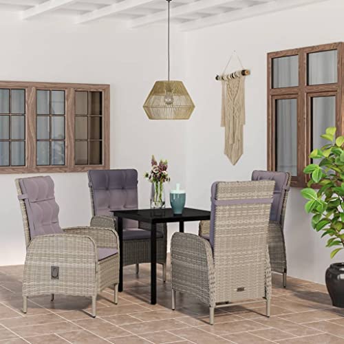 Woonisher 5-TLG. Garten-Essgruppe mit Kissen Grau und Schwarz Rattan gartenmöbel Set von Woonisher