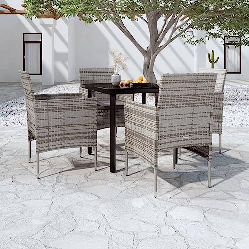 Woonisher 5-TLG. Garten-Essgruppe mit Kissen Grau und Schwarz Rattan gartenmöbel Set von Woonisher