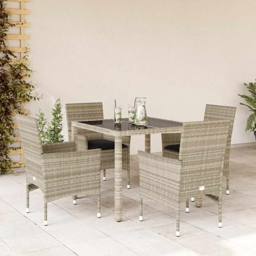 Woonisher 5-TLG. Garten-Essgruppe mit Kissen Hellgrau Poly Rattan Glas Rattan gartenmöbel Set Woonisher 5-TLG. Garten-Essgruppe mit Kissen Hellgrau Poly Rattan Glas Rattan gartenmöbel Set von Woonisher