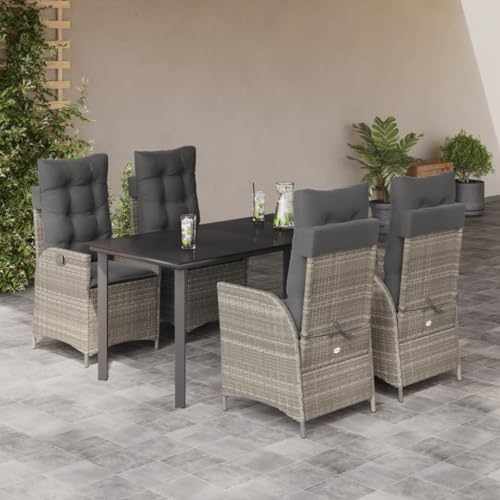 Woonisher 5-TLG. Garten-Essgruppe mit Kissen Hellgrau Poly Rattan Rattan gartenmöbel Set von Woonisher