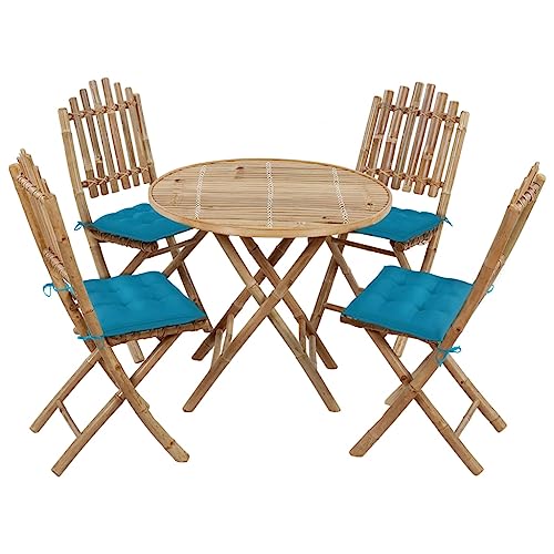 Woonisher 5-TLG. Garten-Essgruppe mit Kissen Klappbar Bambus Rattan gartenmöbel Set von Woonisher