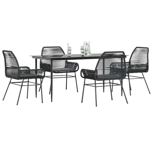 Woonisher 5-TLG. Garten-Essgruppe mit Kissen Schwarz Poly Rattan Glas Rattan gartenmöbel Set von Woonisher