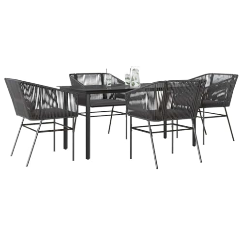 Woonisher 5-TLG. Garten-Essgruppe mit Kissen Schwarz Poly Rattan Glas Rattan gartenmöbel Set von Woonisher