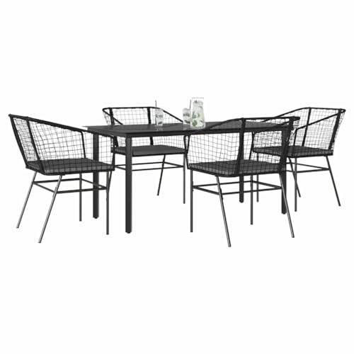 Woonisher 5-TLG. Garten-Essgruppe mit Kissen Schwarz Poly Rattan Glas Rattan gartenmöbel Set von Woonisher