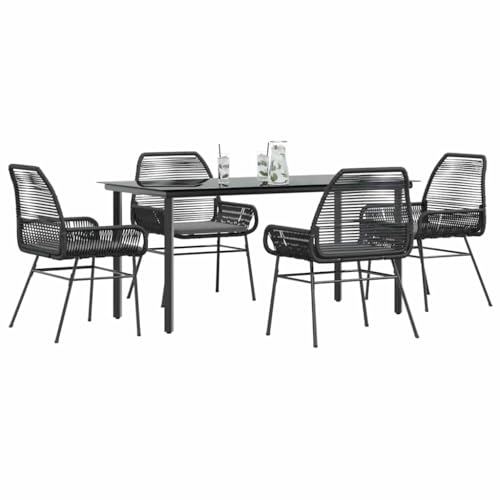Woonisher 5-TLG. Garten-Essgruppe mit Kissen Schwarz Poly Rattan Glas Rattan gartenmöbel Set von Woonisher