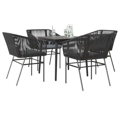 Woonisher 5-TLG. Garten-Essgruppe mit Kissen Schwarz Poly Rattan Glas Rattan gartenmöbel Set Woonisher 5-TLG. Garten-Essgruppe mit Kissen Schwarz Poly Rattan Glas Rattan gartenmöbel Set von Woonisher