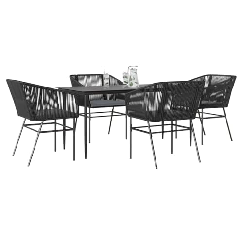Woonisher 5-TLG. Garten-Essgruppe mit Kissen Schwarz Poly Rattan Glas Rattan gartenmöbel Set Woonisher 5-TLG. Garten-Essgruppe mit Kissen Schwarz Poly Rattan Glas Rattan gartenmöbel Set von Woonisher
